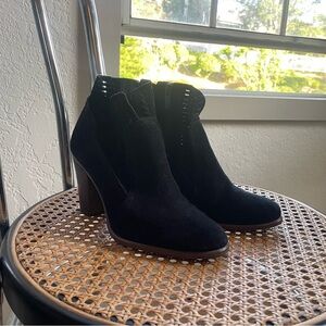 Vince Camuto Black Suede Ankle Booties with Block Heel
